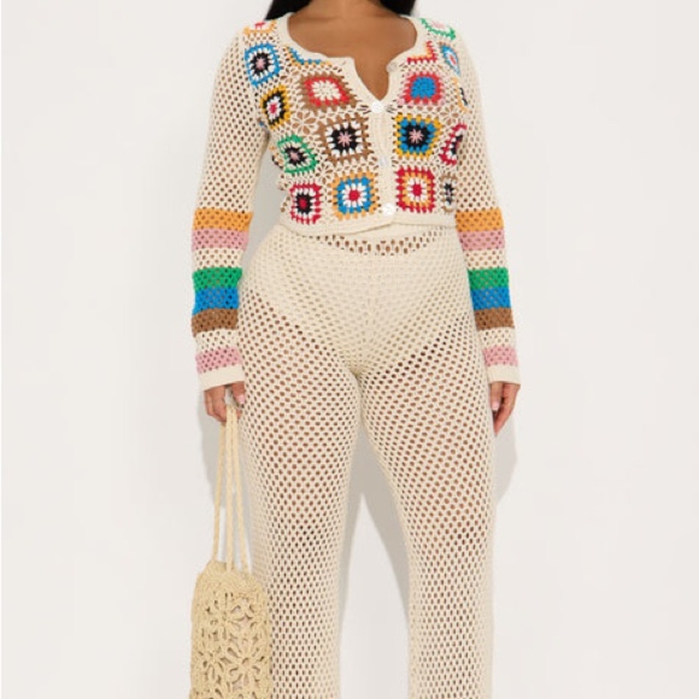 Fashion Nova Multicolor Crochet Pants Set